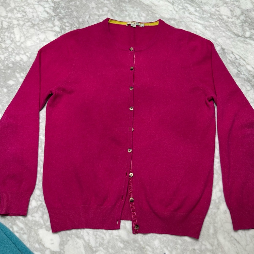 Boden Pink Cardigan Sweater 100% Cashmere Sz 14/L